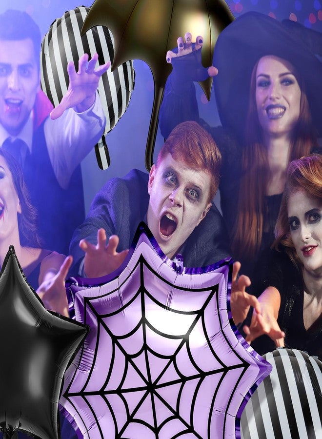 LaRandom 8 Pcs Gothic Foil Balloons Purple and Black Striped Star Umbrella Aluminum Film Balloons for Goth Birthday Halloween Mysterious Character Theme Party Decorations Supplies - Image 5